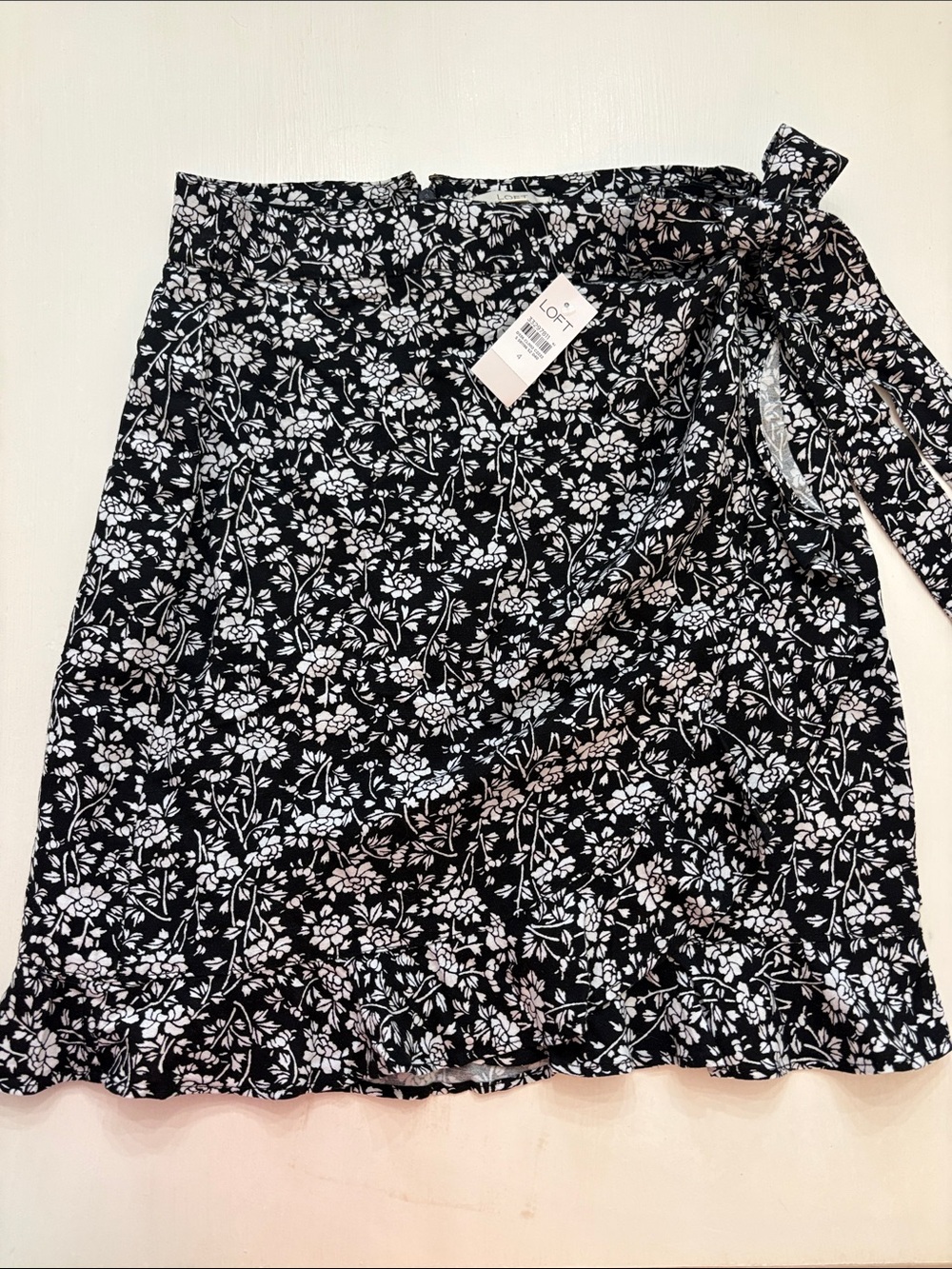 Loft Black and White Floral Wrap Skirt
